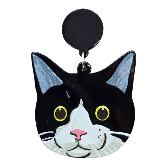 Large Black Tuxedo Cat 🐈‍⬛ Dangle Earrings Gothic Tuxie Kitty Cute Gift NEW Tux - Picture 5 of 5